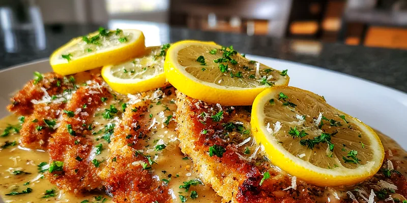 A beautifully plated Delicious Lemon Chicken Delight garnished with fresh parsley and lemon slices.