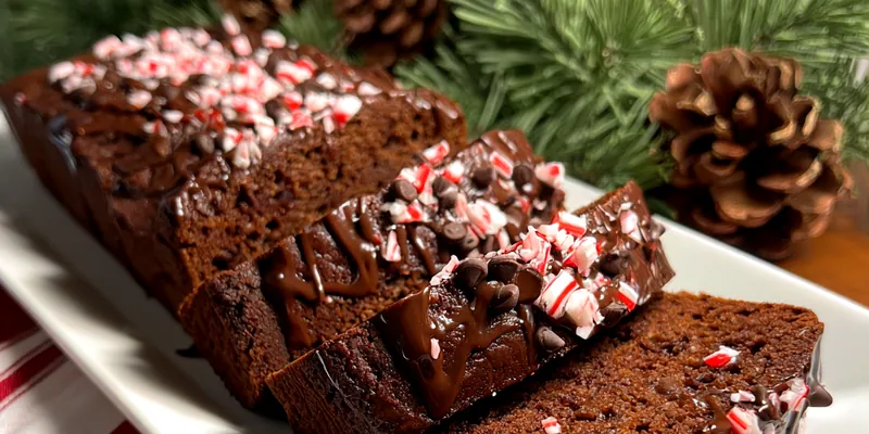 Delicious Festive Chocolate Peppermint Loaf served on a plate