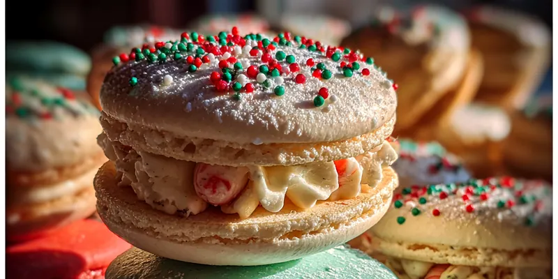 Delicious Festive Holiday Macarons served on a plate