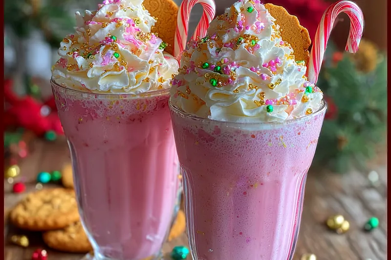 A step-by-step preparation of the Festive Pink Cookie Cocktail with ingredients being mixed in a shaker.