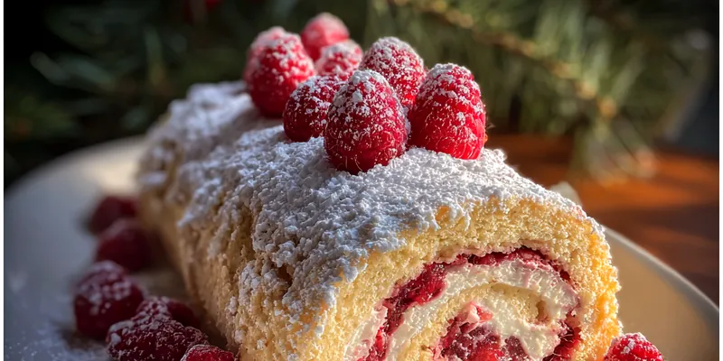 Delicious Festive Raspberry Roll served on a plate