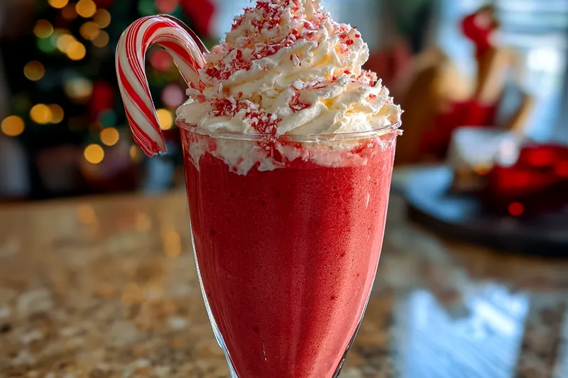 Ingredients for Festive Red Velvet Milkshake arranged on a counter, including ice cream, milk, and cake mix.