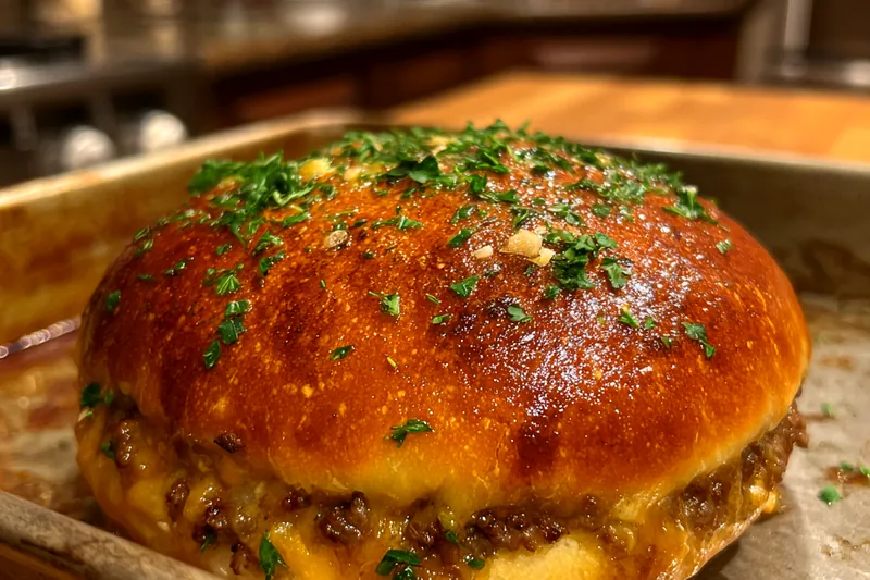 Fresh ingredients laid out for Garlic-Infused Cheeseburger Delights including ground beef, garlic, and buns.