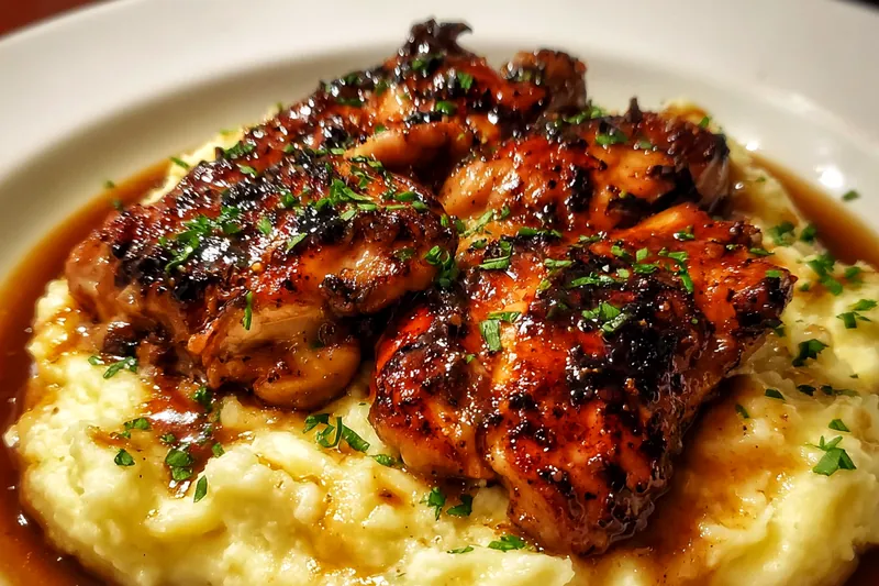 Cooking process for Glazed Herb Chicken with Creamy Mash