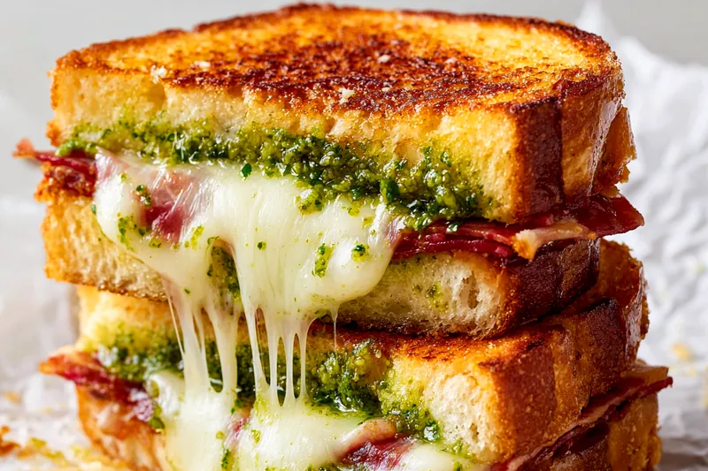 Cooking process for Gourmet Grilled Pesto Sandwich