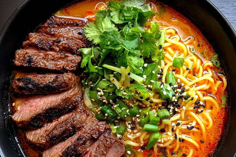 Cooking process for Grilled Beef Spicy Ramen