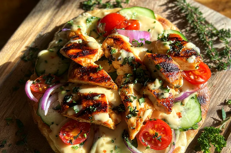 Cooking process for Grilled Chicken Flatbread