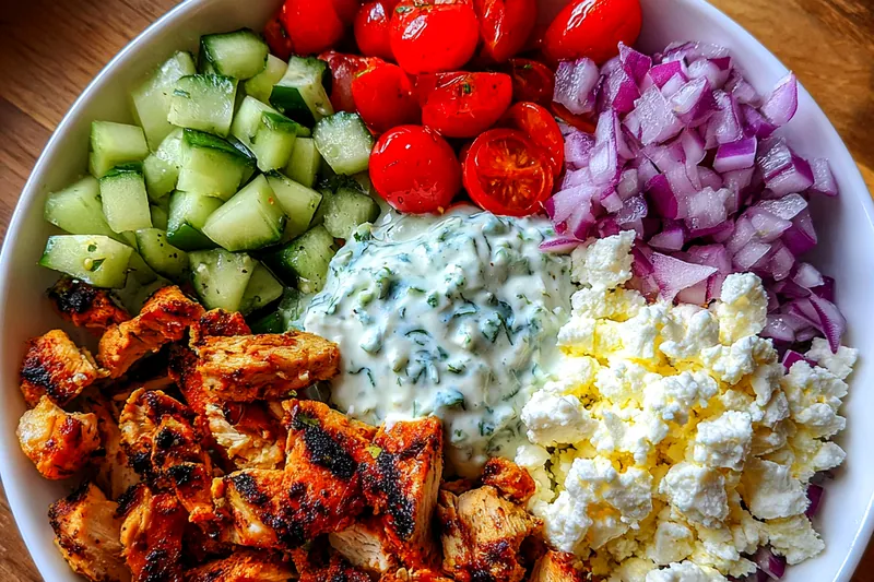 Cooking process for Grilled Chicken Mediterranean Bowl
