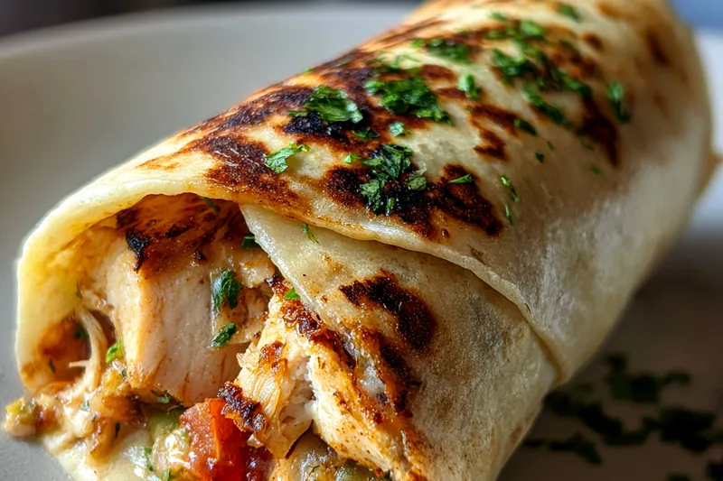 A vibrant display of fresh ingredients for Grilled Chipotle Chicken Burrito including chicken, rice, beans, and spices.