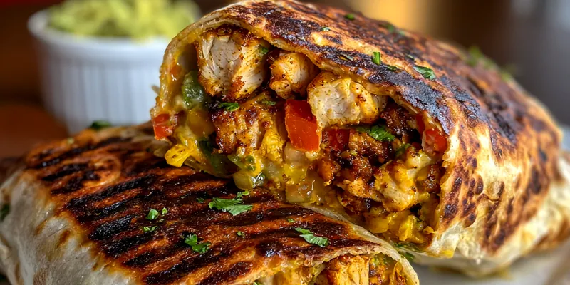 A delicious Grilled Chipotle Ranch Burrito filled with grilled chicken, lettuce, tomatoes, and avocado, beautifully presented.