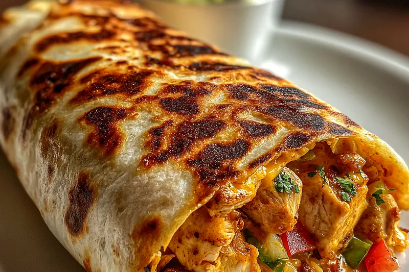 An array of fresh ingredients including chicken, tortillas, and vegetables for Grilled Chipotle Ranch Burrito.