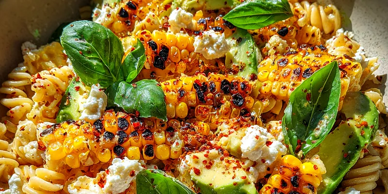 Grilled Corn Avocado Pasta Salad