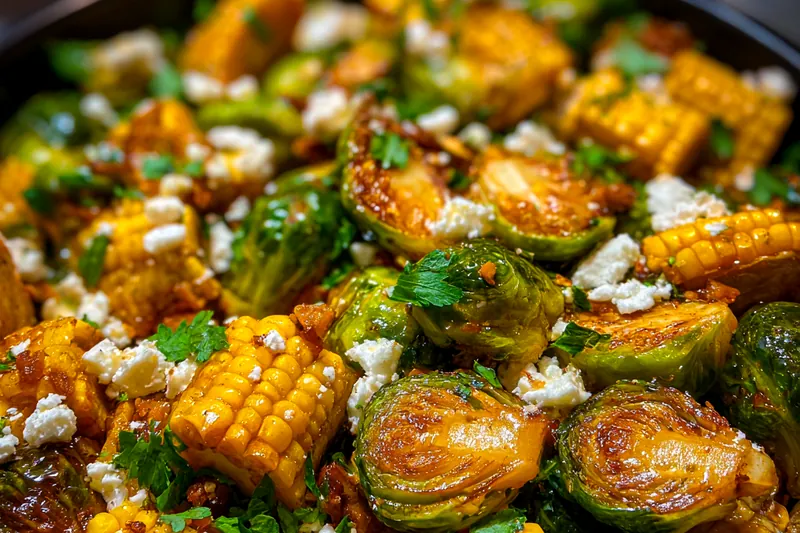 Cooking process for Grilled Corn Brussels Delight