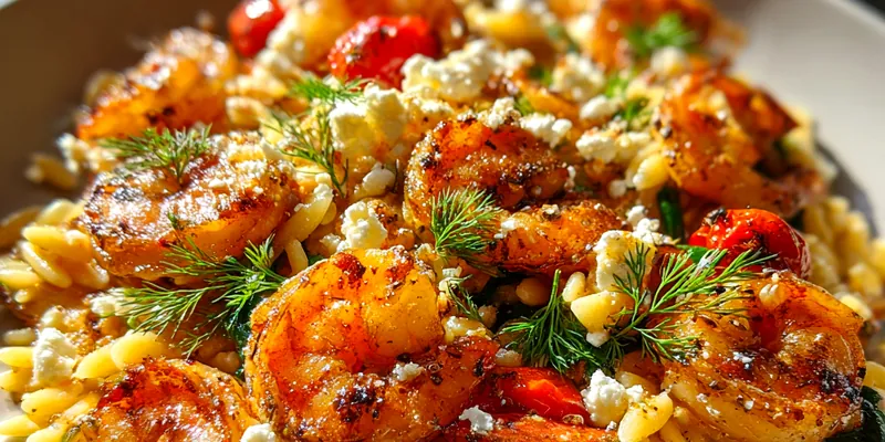 Delicious Grilled Shrimp Orzo Delight served on a plate