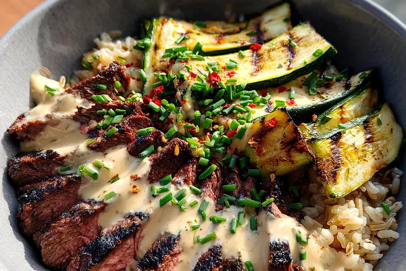 Cooking process for Grilled Steak and Zucchini Bowl