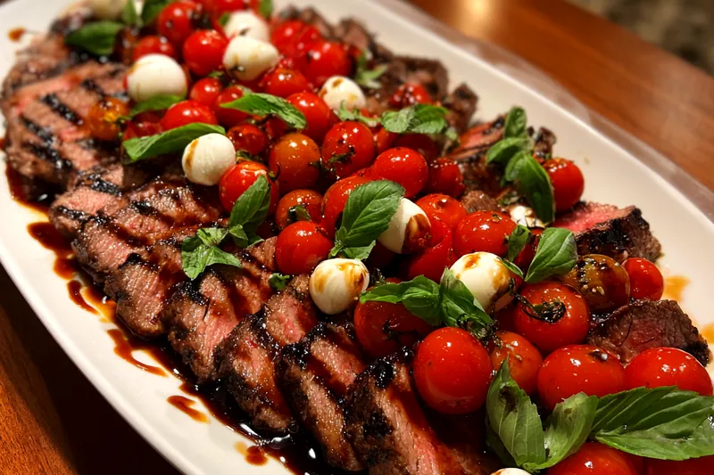 Cooking process for Grilled Steak Caprese Salad