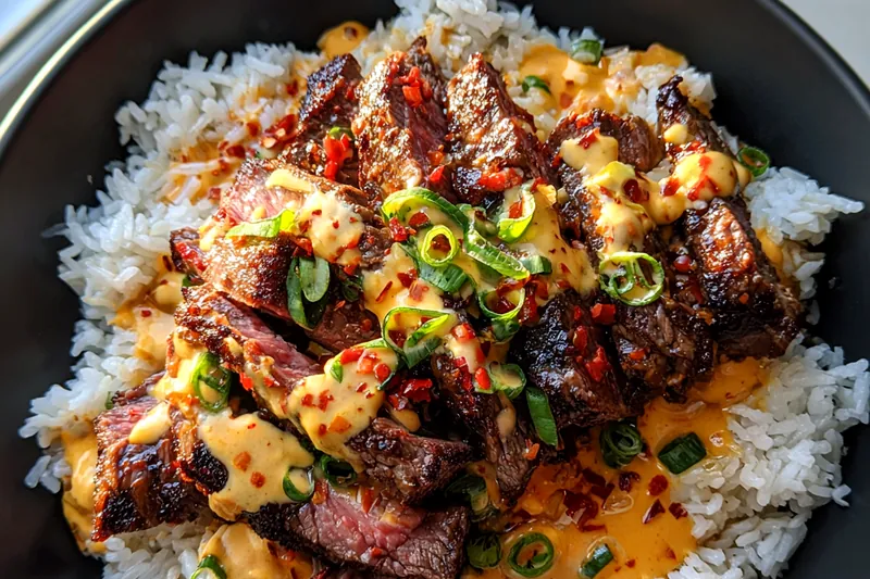 Cooking process for Grilled Steak Rice Bowl