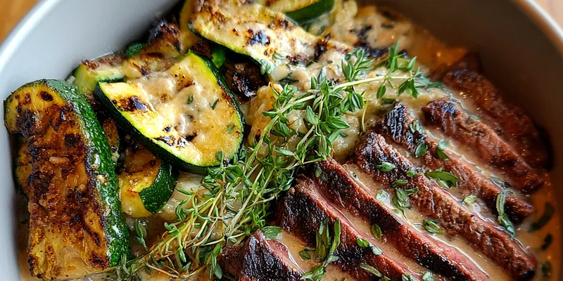 Delicious Grilled Steak with Zucchini served on a plate