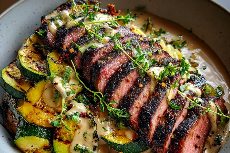 Fresh ingredients for Grilled Steak with Zucchini