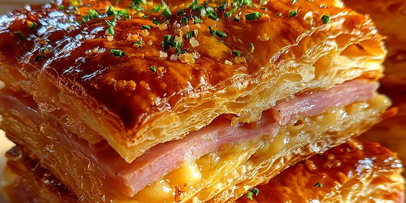 Delicious Ham and Cheese Puff Pastry served on a plate