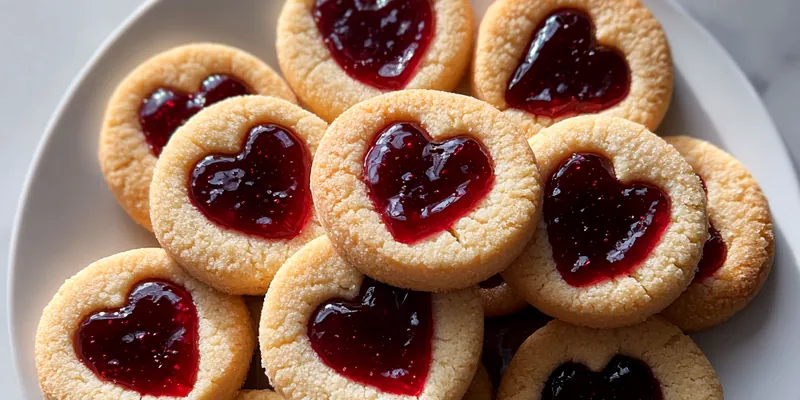 Delicious Heart Jam Thumbprint Cookies served on a plate