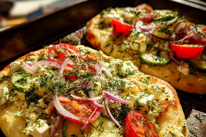 Cooking process for Herb Flatbread with Fresh Veggies