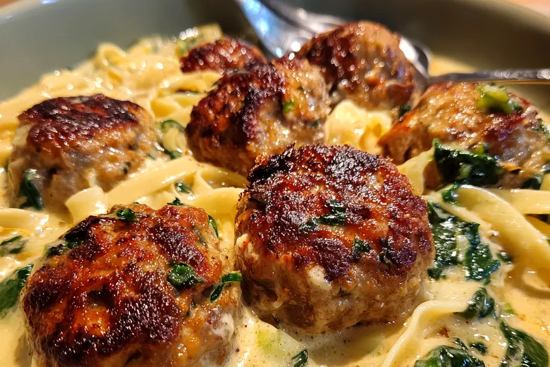 Cooking process for Herb Infused Meatballs with Creamy Pasta