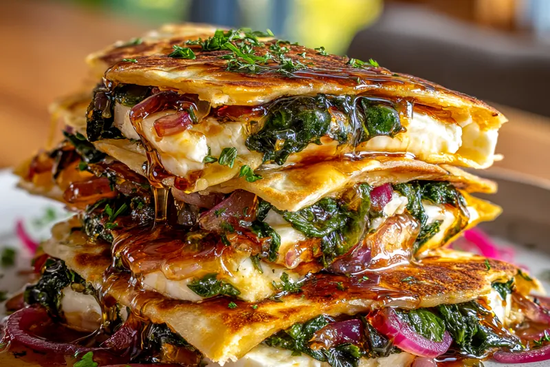 A spatula lifting a golden brown quesadilla from a cast iron skillet, revealing the melted cheese inside