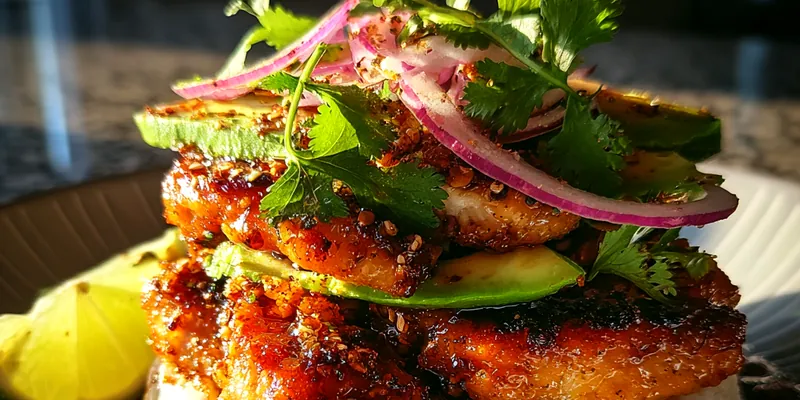 Delicious Honey Lime Chicken Stack served on a plate