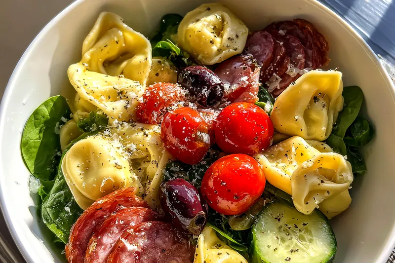 Fresh ingredients for Italian Tortellini Salad Delight