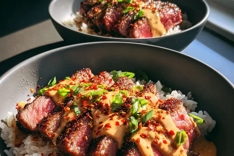 Cooking process for Korean BBQ Steak Bowl