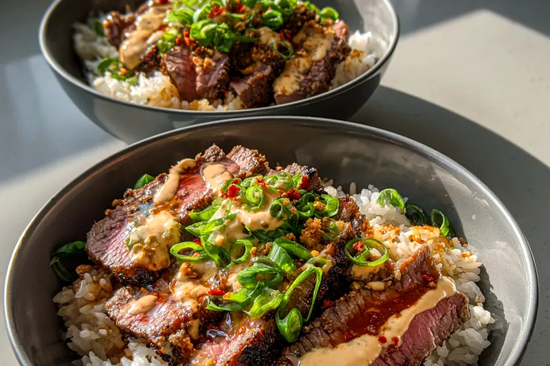 Fresh ingredients for Korean BBQ Steak Bowl