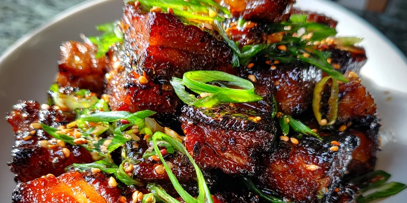 Delicious Korean Glazed Pork Belly served on a plate