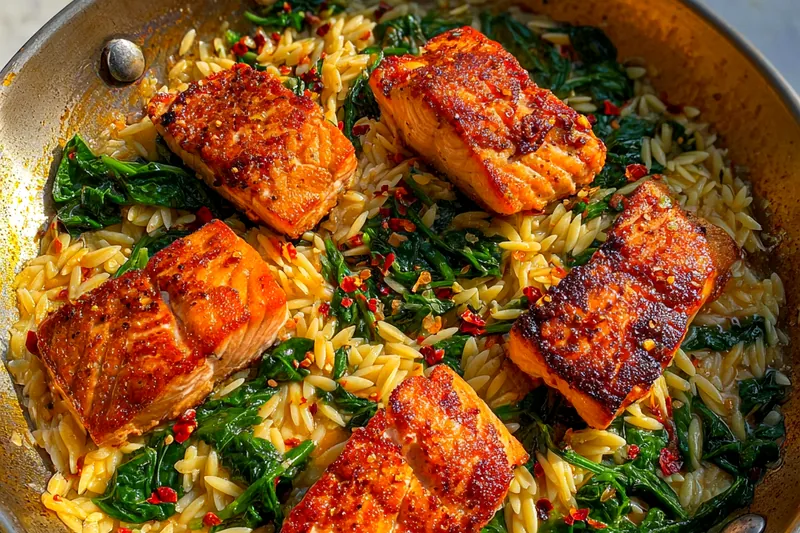 Cooking process for Lemon Orzo Salmon Delight