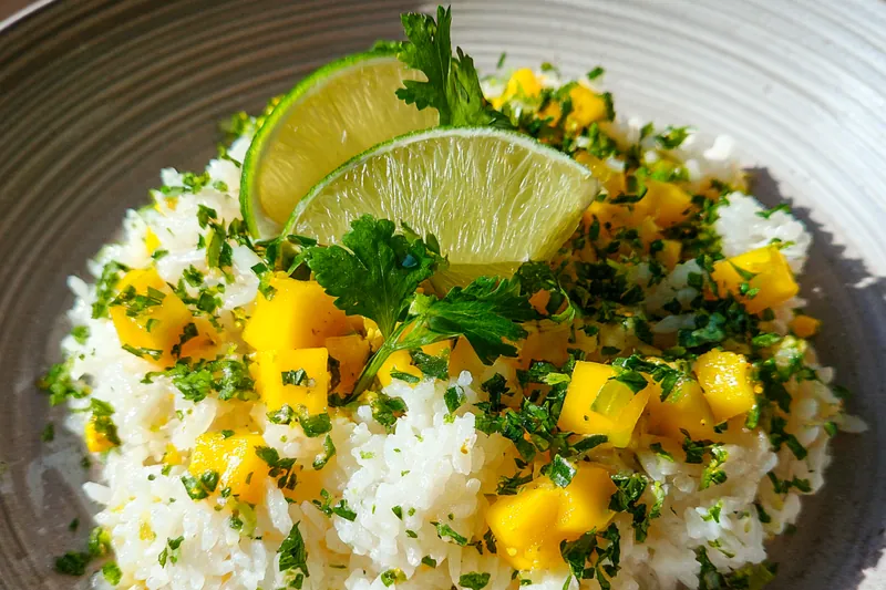 Fresh ingredients for Mango Lime Rice Delight