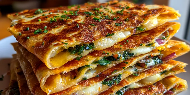 Delicious Mediterranean Spinach Quesadillas served on a plate