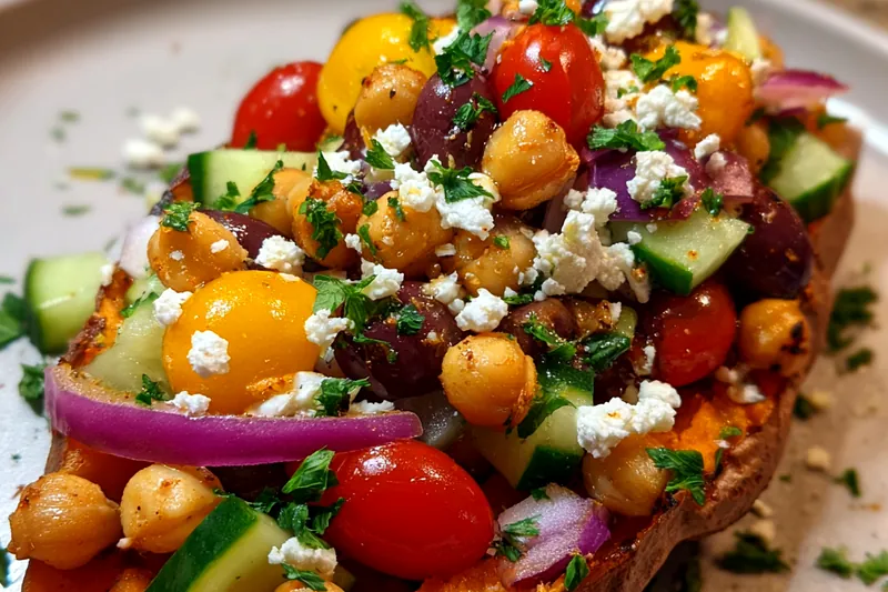 Cooking process for Mediterranean Stuffed Sweet Potatoes