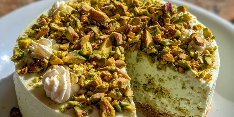 Delicious No-Bake Pistachio Cheesecake served on a plate