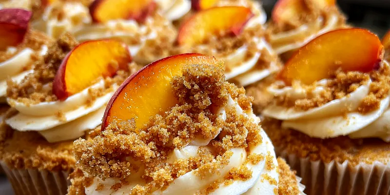 Delicious Peach Cobbler Cupcakes served on a plate