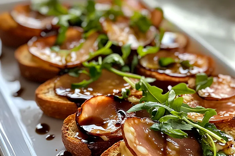 Cooking process for Prosciutto Arugula Crostini