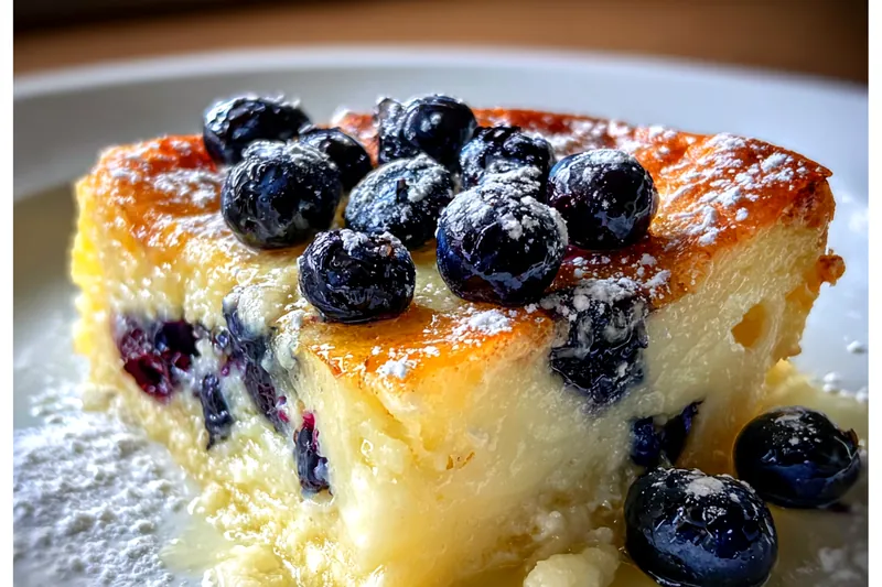 A beautifully arranged setup of ingredients for Quick Blueberry Pancake Delight, showcasing flour, blueberries, and eggs.