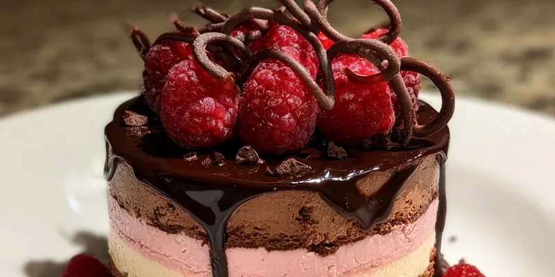 Delicious Raspberry Chocolate Mousse Cake served on a plate
