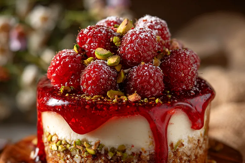 Fresh ingredients for Raspberry Pistachio Cream Cake