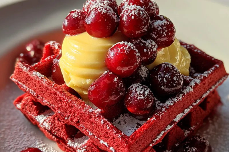 Cooking process for Red Velvet Waffle Delight