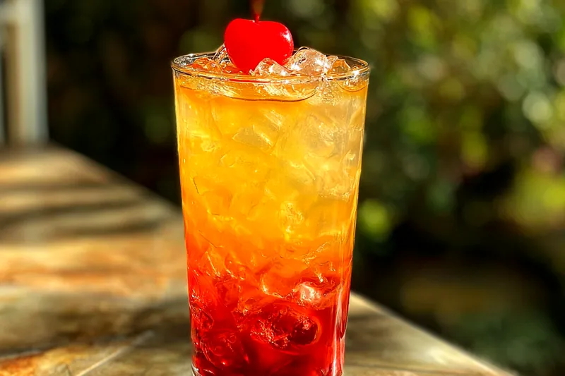 The fresh ingredients for Refreshing Amaretto Punch, including Amaretto, orange, cranberry, and lime juice.