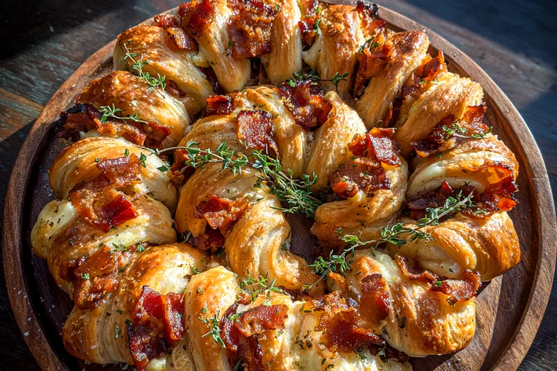 A selection of quality ingredients including bacon, brie cheese, and dough for the Savory Bacon Brie Wreath.