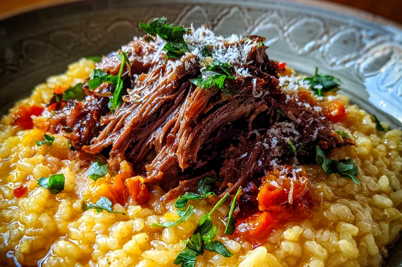 Cooking process for Savory Braised Beef Risotto