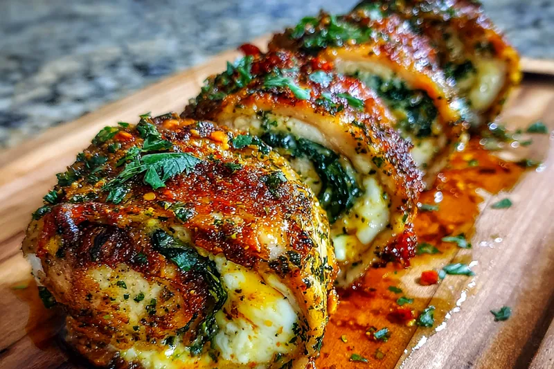 Savory Chicken Ricotta Rolls cooking in a skillet, sizzling to a perfect golden brown.