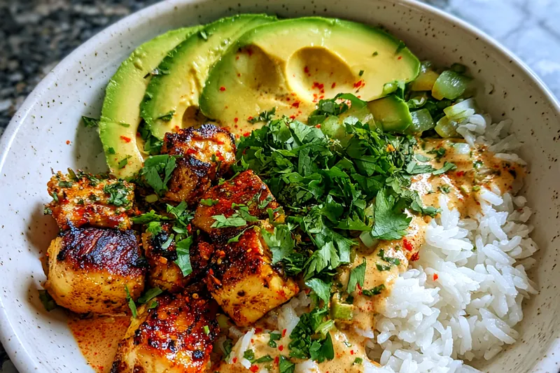 Chef Mitchell cooking Savory Coconut Chicken Bowl in a skillet.