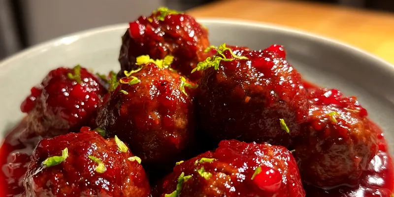 Delicious Savory Cranberry Meatballs served on a plate